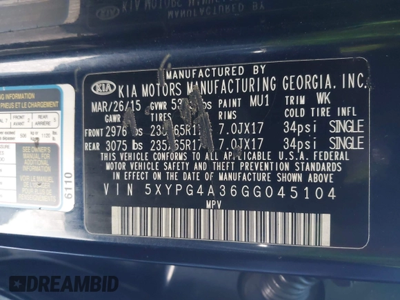 2016 Kia Sorento LX with VIN 5XYPG4A36GG045104, listed as a IAAI auction lot 41922121 with 169,874 mi miles and . Bid and sale history available at carsss.com. Image 9.