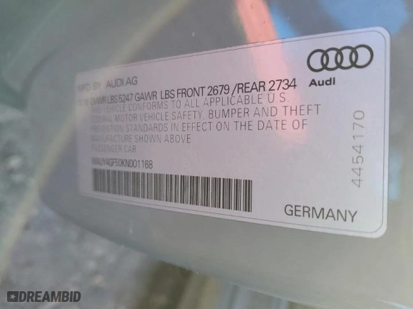 2019 Audi S5 Cabriolet Premium Plus with VIN WAUY4GF50KN001168, listed as a Copart auction lot 70566182 with NaN miles. Bid and sale history available at carsss.com. Image 12.