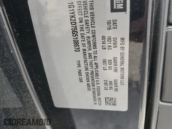 2016 Chevrolet Corvette Z51 2LT z VIN 1G1YK2D75G5108670, wystawiony jako Copart lot #66790664 z przebiegiem 95 642 mil mil oraz Szkoda całkowita • Salvage title. Historia ofert i sprzedaży dostępna na DreamBid. Obrazek 13.