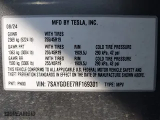 2024 Tesla Model Y Long Range with VIN 7SAYGDEE7RF169301, listed as a IAAI auction lot 41480427 with 10,412 mi miles. Bid and sale history available at carsss.com. Image 9.