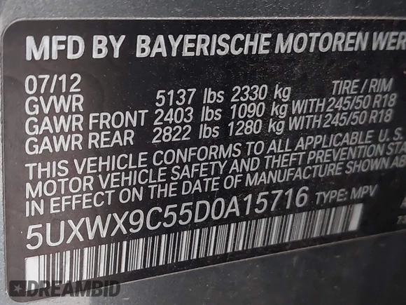 2013 BMW X3 xDrive28i with VIN 5UXWX9C55D0A15716, listed as a IAAI auction lot 42084198 with 120,277 mi miles. Bid and sale history available at carsss.com. Image 9.
