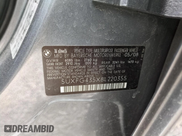 2008 BMW X6 z VIN 5UXFG435X8L220355, wystawiony jako Copart lot #48563315 z przebiegiem 124 310 mil mil oraz Szkoda całkowita • Salvage title. Historia ofert i sprzedaży dostępna na DreamBid. Obrazek 12.