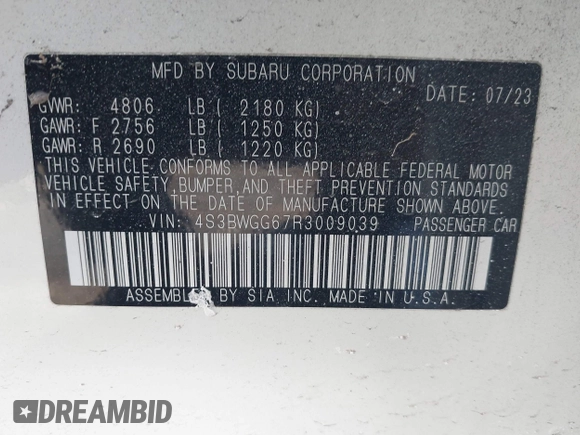2024 Subaru Legacy Special Sports z VIN 4S3BWGG67R3009039, wystawiony jako IAAI lot #41394328 z przebiegiem 19 131 mil mil oraz . Historia ofert i sprzedaży dostępna na DreamBid. Obrazek 9.