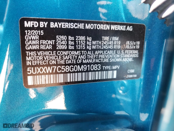 2016 BMW X4 M40i with VIN 5UXXW7C58G0M91083, listed as a Copart auction lot 54454674 with NaN miles and Salvage Title. Bid and sale history available at carsss.com. Image 13.