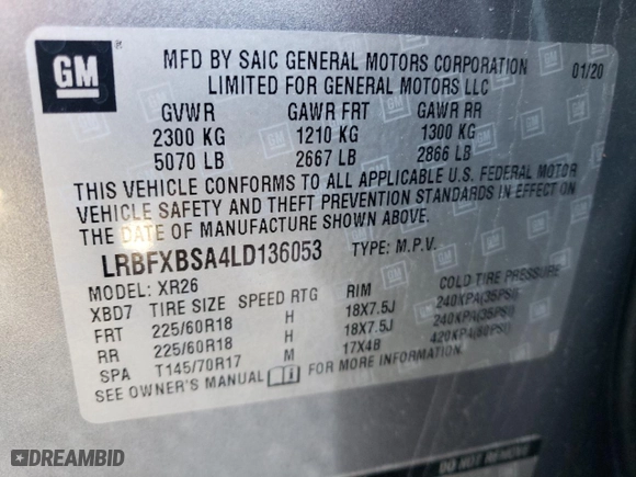 2020 Buick Envision Preferred with VIN LRBFXBSA4LD136053, listed as a Copart auction lot 46353755 with 25,994 mi miles and Salvage Title. Bid and sale history available at carsss.com. Image 13.