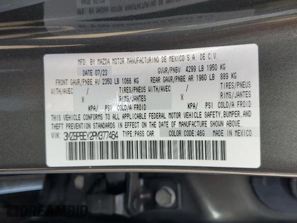 2023 Mazda 3 Premium Plus with VIN 3MZBPBEY2PM377464, listed as a Copart auction lot 83273744 with 6,299 mi miles and Salvage Title. Bid and sale history available at DreamBid. Image 13.