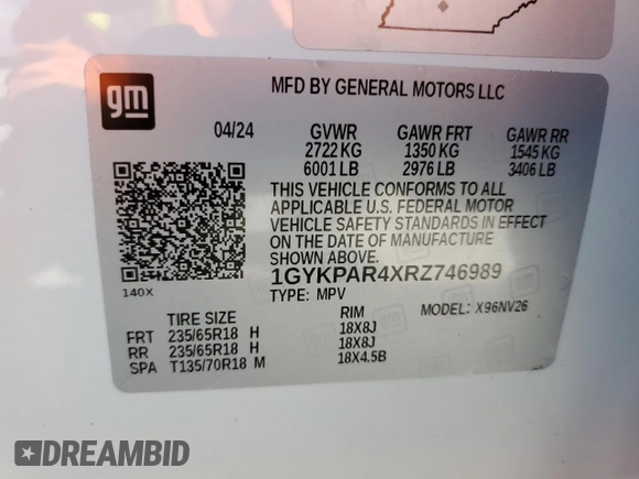 2024 Cadillac XT6 FWD Luxury with VIN 1GYKPAR4XRZ746989, listed as a Copart auction lot 77325614 with 2,234 mi miles and Salvage Title. Bid and sale history available at carsss.com. Image 13.