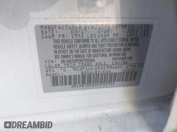 2017 Nissan Sentra SV с VIN 3N1AB7AP5HY295944, выставлен на аукционе IAAI как лот 40811623 с пробегом Не указан миль и . История ставок и продаж доступна на DreamBid. Изображение 9.