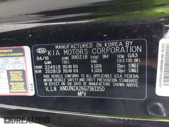 2016 Kia Soul with VIN KNDJN2A26G7361350, listed as a IAAI auction lot 41979812 with 145,272 mi miles. Bid and sale history available at carsss.com. Image 9.