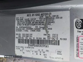 2012 Ford Fusion SEL with VIN 3FAHP0JAXCR359565, listed as a IAAI auction lot 42609189 with 211,017 mi miles and . Bid and sale history available at DreamBid. Image 9.