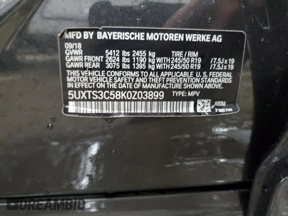 2019 BMW X3 M40i with VIN 5UXTS3C58K0Z03899, listed as a Copart auction lot 44849955 with Not Provided miles and Salvage Title. Bid and sale history available at DreamBid. Image 14.