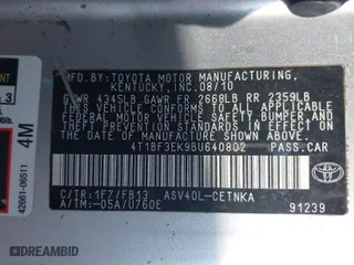 2011 Toyota Camry LE with VIN 4T1BF3EK9BU640802, listed as a IAAI auction lot 40959523 with 308,615 mi miles. Bid and sale history available at carsss.com. Image 9.