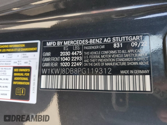 2023 Mercedes-Benz C 300 with VIN W1KWJ8DB8PG119312, listed as a Copart auction lot 71323674 with 10,665 mi miles and Salvage Title. Bid and sale history available at DreamBid. Image 12.