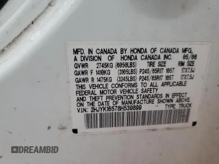 2008 Honda Ridgeline RTL z VIN 2HJYK16578H539899, wystawiony jako Copart lot #54323465 z przebiegiem Nie podano mil oraz Nie do naprawy • Non repairable. Historia ofert i sprzedaży dostępna na DreamBid. Obrazek 12.