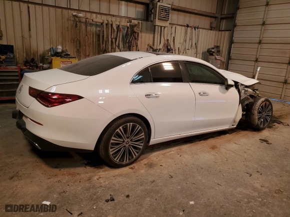 2023 Mercedes-Benz CLA with VIN W1K5J4GB8PN418441, listed as a Copart auction lot 83360624 with 21,089 mi miles and Salvage Title. Bid and sale history available at carsss.com. Image 3.