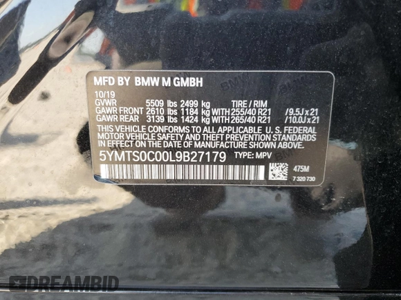 2020 BMW X3 M Competition with VIN 5YMTS0C00L9B27179, listed as a Copart auction lot 66031813 with 51,814 mi miles. Bid and sale history available at carsss.com. Image 14.