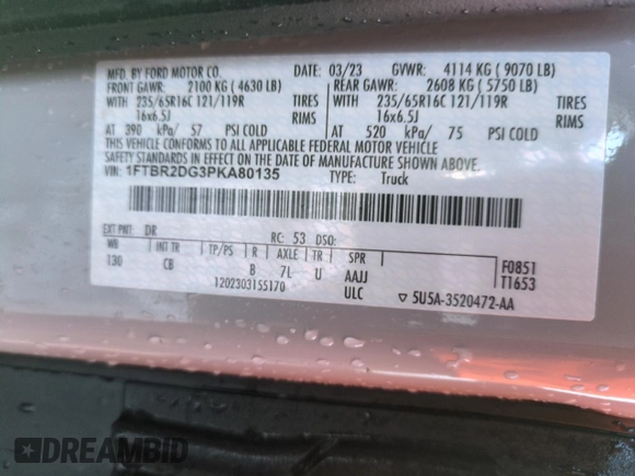 2023 Ford Transit with VIN 1FTBR2DG3PKA80135, listed as a Copart auction lot 46504465 with 21,334 mi miles and Salvage title. Bid and sale history available at DreamBid. Image 12.