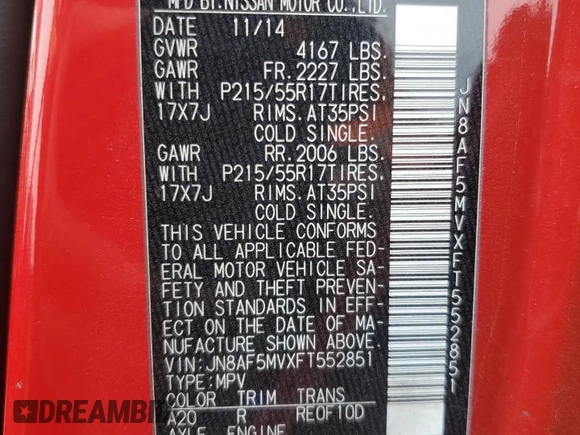 2015 Nissan Juke S with VIN JN8AF5MVXFT552851, listed as a Copart auction lot 52374565 with 45,108 mi miles and Salvage Title. Bid and sale history available at DreamBid. Image 13.