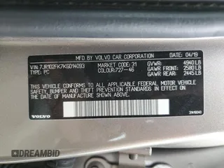 2019 Volvo S60 Momentum with VIN 7JR102FK7KG014093, listed as a Copart auction lot 48308534 with 50,326 mi miles. Bid and sale history available at carsss.com. Image 12.