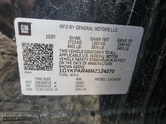 2021 Cadillac XT6 Luxury with VIN 1GYKPAR46MZ124270, listed as a Copart auction lot 44359615 with 149,820 mi miles and Clean Title. Bid and sale history available at carsss.com. Image 14.