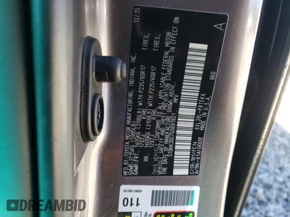2016 Toyota Sienna LE AAS with VIN 5TDKK3DC7GS691821, listed as a Copart auction lot 46856565 with 160,114 mi miles and Non Repairable. Bid and sale history available at carsss.com. Image 14.