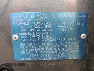2008 Suzuki Grand Vitara w/Spare & Cargo Covers z VIN JS3TD941484103615, wystawiony jako Copart lot #56634065 z przebiegiem 82 420 mil mil oraz Szkody całkowita. Historia ofert i sprzedaży dostępna na DreamBid. Obrazek 13.