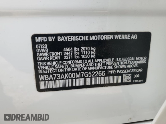 2021 BMW 2 Series 228i xDrive with VIN WBA73AK00M7G52266, listed as a Copart auction lot 87717915 with 63,575 mi miles and Salvage Title. Bid and sale history available at DreamBid. Image 14.