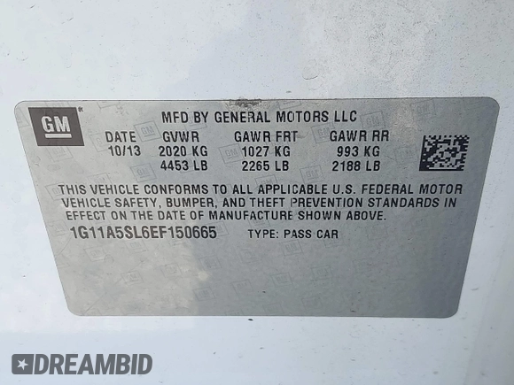 2014 Chevrolet Malibu LS with VIN 1G11A5SL6EF150665, listed as a IAAI auction lot 41987857 with 284,283 mi miles and . Bid and sale history available at DreamBid. Image 9.