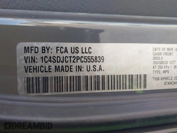 2023 Dodge Durango R/T Plus with VIN 1C4SDJCT2PC555839, listed as a IAAI auction lot 41648272 with 68,906 mi miles and . Bid and sale history available at DreamBid. Image 9.