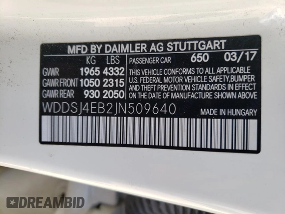 2018 Mercedes-Benz CLA 250 with VIN WDDSJ4EB2JN509640, listed as a Copart auction lot 62665233 with 72,071 mi miles and . Bid and sale history available at DreamBid. Image 12.