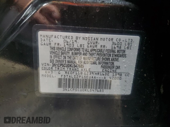2019 Nissan Kicks S with VIN 3N1CP5CU0KL547685, listed as a Copart auction lot 44407245 with 100,673 mi miles and Salvage Title. Bid and sale history available at carsss.com. Image 13.