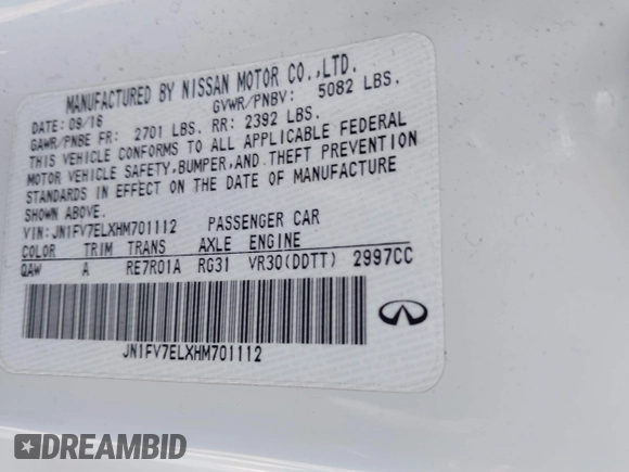 2017 Infiniti Q60 Red Sport 400 with VIN JN1FV7ELXHM701112, listed as a IAAI auction lot 41862580 with 89,385 mi miles and . Bid and sale history available at carsss.com. Image 9.
