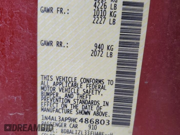2017 Nissan Altima S z VIN 1N4AL3AP9HC486803, wystawiony jako Copart lot #54329025 z przebiegiem 122 993 mil mil oraz Szkoda całkowita • Salvage title. Historia ofert i sprzedaży dostępna na DreamBid. Obrazek 12.