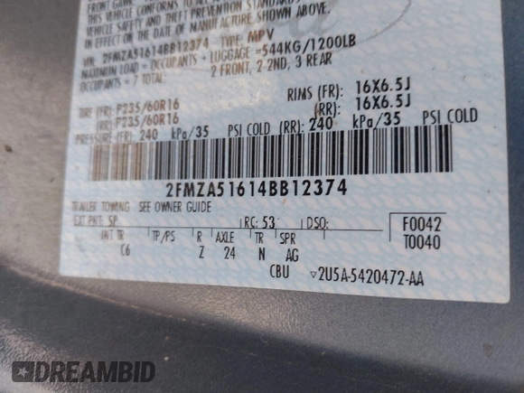 2004 Ford Freestar SE z VIN 2FMZA51614BB12374, wystawiony jako IAAI lot #40813075 z przebiegiem Nie podano mil oraz . Historia ofert i sprzedaży dostępna na DreamBid. Obrazek 9.