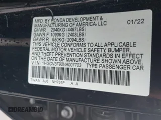 2022 Honda Accord Touring with VIN 1HGCV3F90NA007703, listed as a IAAI auction lot 41506563 with 35,714 mi miles and . Bid and sale history available at DreamBid. Image 9.