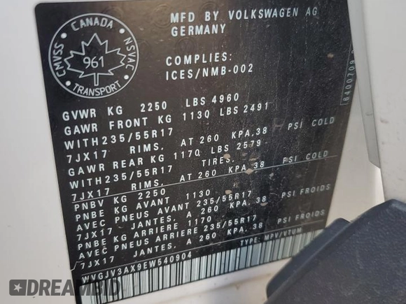 2014 Volkswagen Tiguan Trendline with VIN WVGJV3AX9EW540904, listed as a Copart auction lot 63908715 with Not provided miles and Salvage title. Bid and sale history available at DreamBid. Image 13.