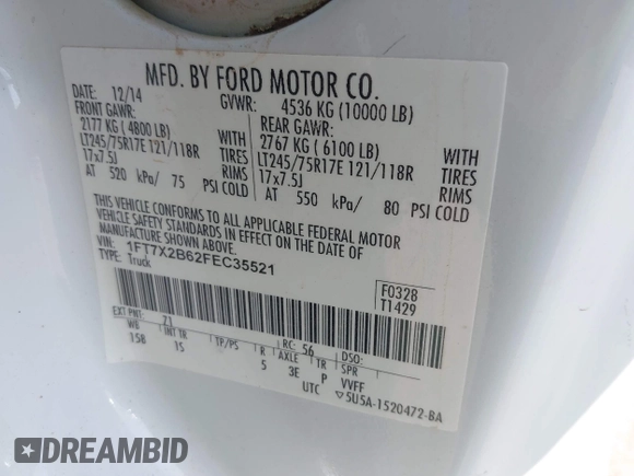 2015 Ford F-250 XLT с VIN 1FT7X2B62FEC35521, выставлен на аукционе IAAI как лот 42062782 с пробегом Не указан миль и . История ставок и продаж доступна на DreamBid. Изображение 9.