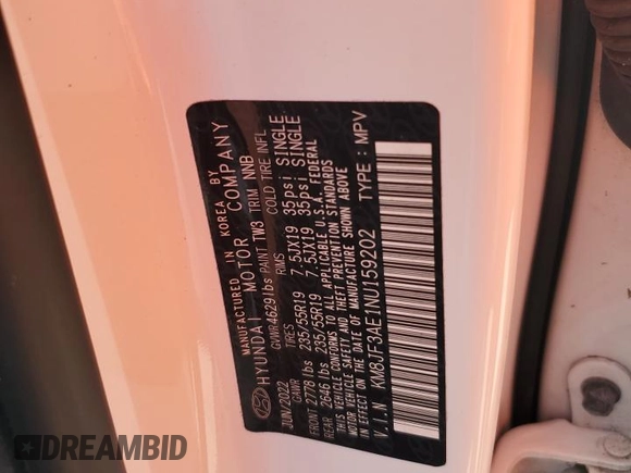 2022 Hyundai Tucson N Line with VIN KM8JF3AE1NU159202, listed as a Copart auction lot 73882714 with 0 mi miles and Salvage Title. Bid and sale history available at carsss.com. Image 14.