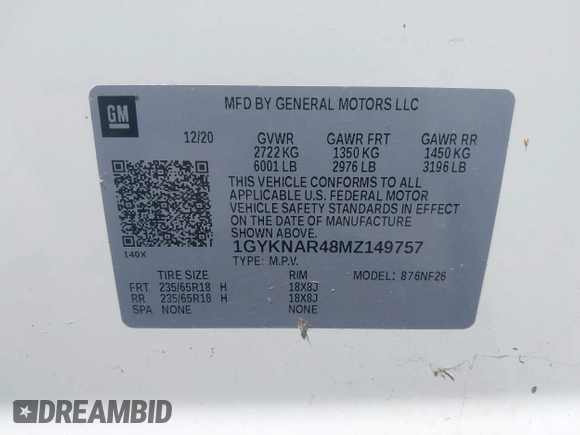 2021 Cadillac XT5 FWD Luxury with VIN 1GYKNAR48MZ149757, listed as a IAAI auction lot 41851510 with 37,607 mi miles. Bid and sale history available at carsss.com. Image 9.