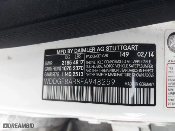 2014 Mercedes-Benz C-Class C 300 Sport with VIN WDDGF8AB8EA948259, listed as a IAAI auction lot 41548504 with 147,955 mi miles. Bid and sale history available at carsss.com. Image 9.