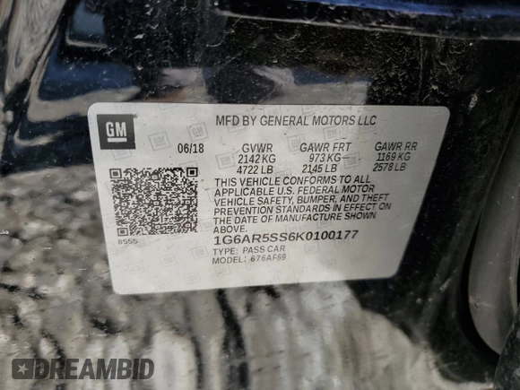 2019 Cadillac CTS Sedan Luxury RWD with VIN 1G6AR5SS6K0100177, listed as a Copart auction lot 45105415 with 117,013 mi miles and Clean Title. Bid and sale history available at carsss.com. Image 12.