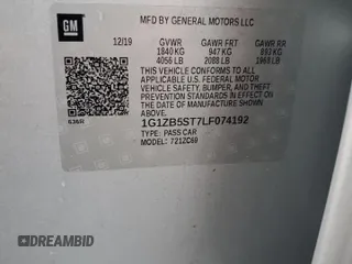 2020 Chevrolet Malibu LS with VIN 1G1ZB5ST7LF074192, listed as a Copart auction lot 56485005 with 46,041 mi miles and Salvage Title. Bid and sale history available at DreamBid. Image 12.
