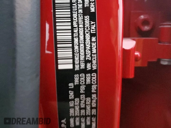 2019 Alfa Romeo Stelvio Ti Lusso z VIN ZASPAKBN8K7C30855, wystawiony jako Copart lot #85011394 z przebiegiem 65 100 mil mil oraz Szkoda całkowita • Salvage title. Historia ofert i sprzedaży dostępna na DreamBid. Obrazek 13.