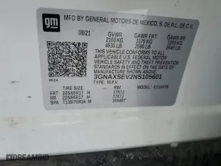 2022 Chevrolet Equinox LS with VIN 3GNAXSEV2NS105601, listed as a Copart auction lot 82583224 with 41,800 mi miles and Salvage Title. Bid and sale history available at carsss.com. Image 16.