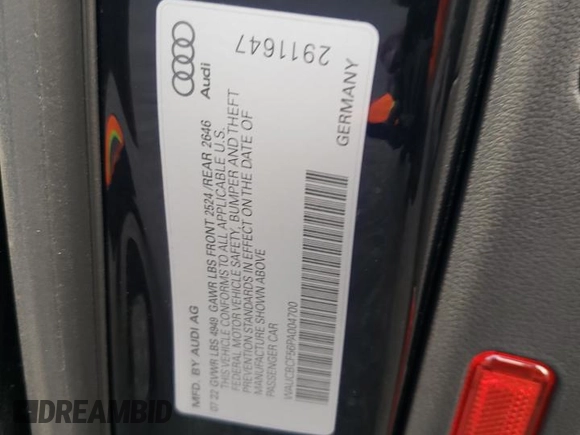 2023 Audi A5 Sportback Premium Plus with VIN WAUCBCF56PA004700, listed as a Copart auction lot 40617004 with 17,053 mi miles. Bid and sale history available at carsss.com. Image 14.