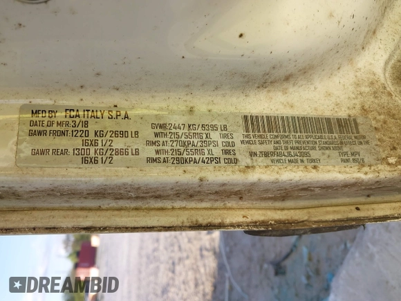 2018 Ram ProMaster City Cargo Van Tradesman with VIN ZFBERFAB4J6J43095, listed as a IAAI auction lot 41108774 with 82,354 mi miles. Bid and sale history available at carsss.com. Image 9.