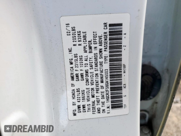 2016 Honda Accord Sport с VIN 1HGCR2F56GA145003, выставлен на аукционе Copart как лот 55414625 с пробегом 106 640 миль миль и Списание • Salvage title. История ставок и продаж доступна на DreamBid. Изображение 13.
