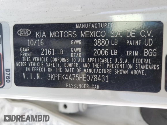 2017 Kia Forte LX with VIN 3KPFK4A75HE078431, listed as a Copart auction lot 50793915 with 236,664 mi miles and Clean Title. Bid and sale history available at carsss.com. Image 12.