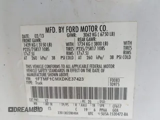 2013 Ford F-150 XL with VIN 1FTMF1CMXDKE37423, listed as a IAAI auction lot 42261679 with 185,759 mi miles and . Bid and sale history available at DreamBid. Image 9.