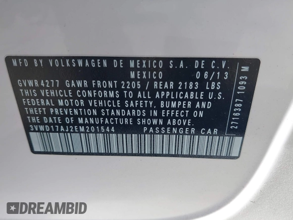 2014 Volkswagen Jetta SE z VIN 3VWD17AJ2EM201544, wystawiony jako IAAI lot #42190501 z przebiegiem 160 137 mil mil oraz . Historia ofert i sprzedaży dostępna na DreamBid. Obrazek 9.